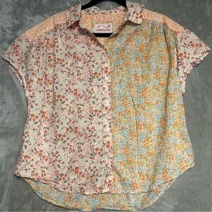 American Eagle Patchwork Floral Button Up Blouse Top Women’s XS Cotton